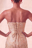 Champagne Jacquard Tight Short Corset Homecoming Dress with Fringes