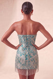 Champagne Jacquard Tight Short Corset Homecoming Dress with Fringes