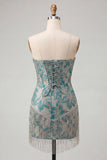 Champagne Jacquard Tight Short Corset Homecoming Dress with Fringes