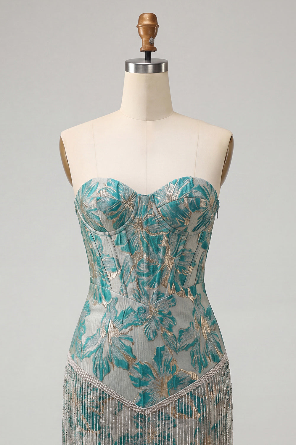 Champagne Jacquard Tight Short Corset Homecoming Dress with Fringes