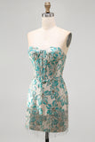 Champagne Jacquard Tight Short Corset Homecoming Dress with Fringes