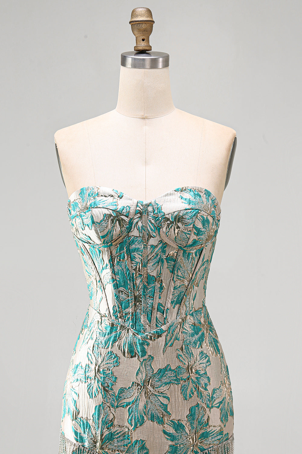 Champagne Jacquard Tight Short Corset Homecoming Dress with Fringes