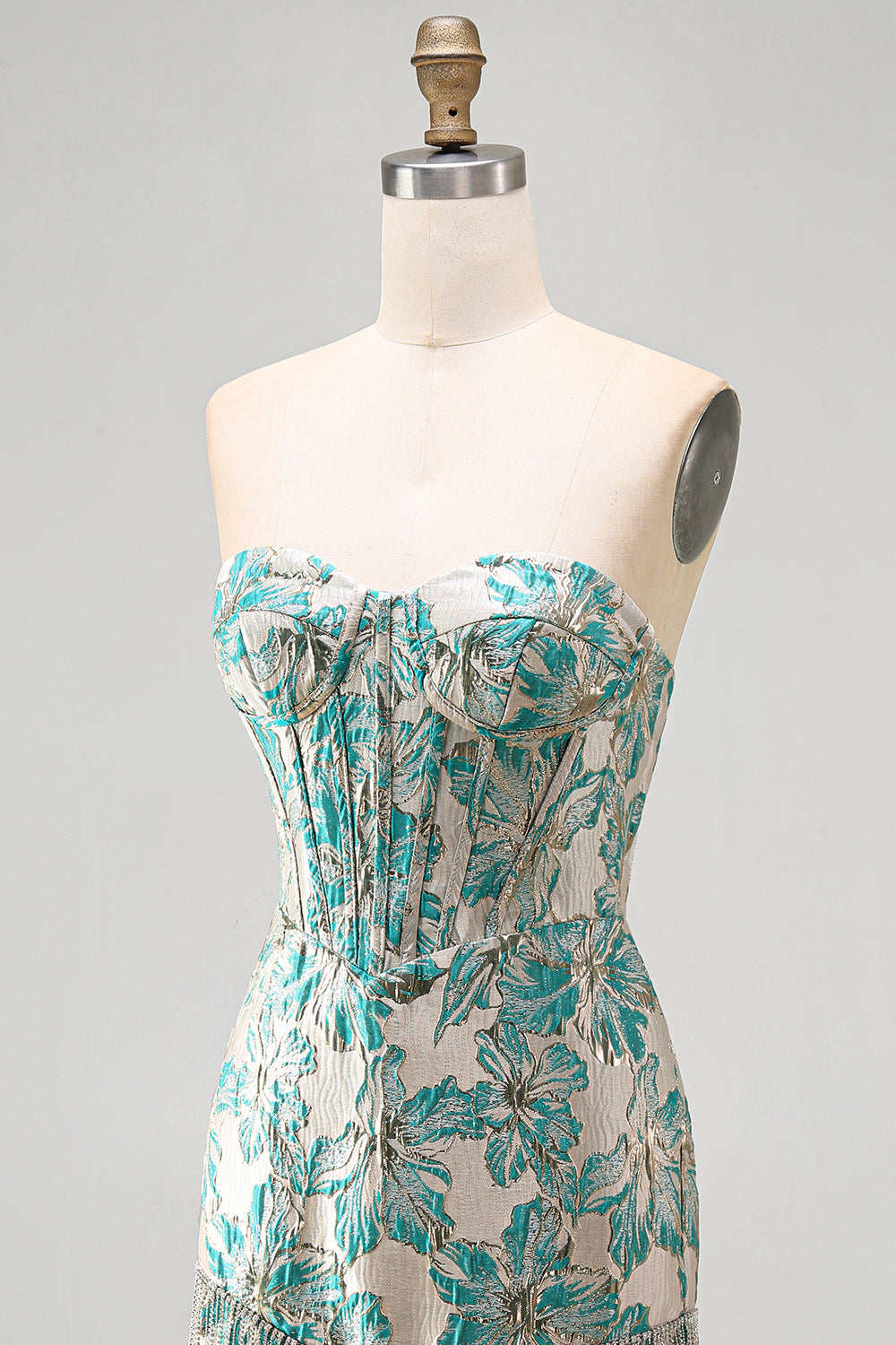 Champagne Jacquard Tight Short Corset Homecoming Dress with Fringes
