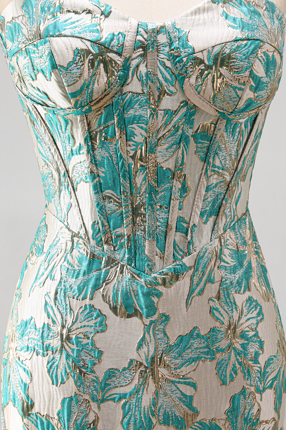 Champagne Jacquard Tight Short Corset Homecoming Dress with Fringes