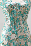 Champagne Jacquard Tight Short Corset Homecoming Dress with Fringes