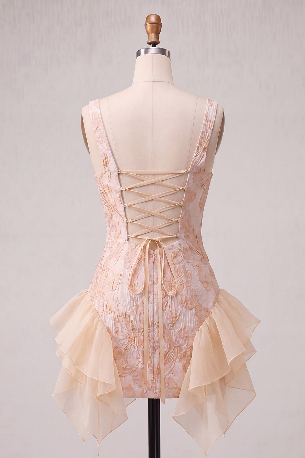 Light Blue Jacquard Square Neck Tight Short Homecoming Dress with Ruffles