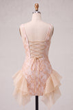 Light Blue Jacquard Square Neck Tight Short Homecoming Dress with Ruffles