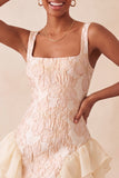 Light Blue Jacquard Square Neck Tight Short Homecoming Dress with Ruffles