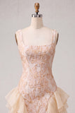 Light Blue Jacquard Square Neck Tight Short Homecoming Dress with Ruffles