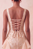 Light Blue Jacquard Square Neck Tight Short Homecoming Dress with Ruffles
