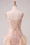 Light Blue Jacquard Square Neck Tight Short Homecoming Dress with Ruffles