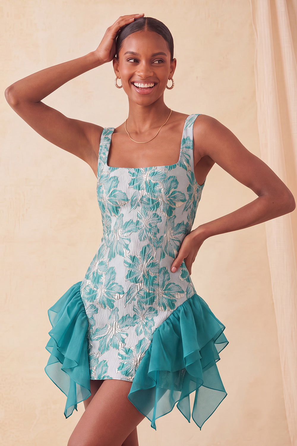 flower cocktail dress ZAPAKA Women Champagne Ruffled Homecoming with Lace Up Back Jacquard Short Square Neck Tight Dress, Lake Blue / US16W the floral print adds Romantic Beach Wedding Inspiration Color:GREY W_Black_Friday