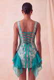 Light Blue Jacquard Square Neck Tight Short Homecoming Dress with Ruffles
