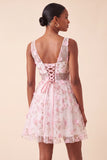 Light Blue V-Neck A-Line Short Homecoming Dress with 3D Flowers