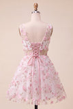 Light Blue V-Neck A-Line Short Homecoming Dress with 3D Flowers