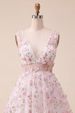 Light Blue V-Neck A-Line Short Homecoming Dress with 3D Flowers