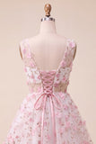 Light Blue V-Neck A-Line Short Homecoming Dress with 3D Flowers