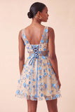 Light Blue V-Neck A-Line Short Homecoming Dress with 3D Flowers