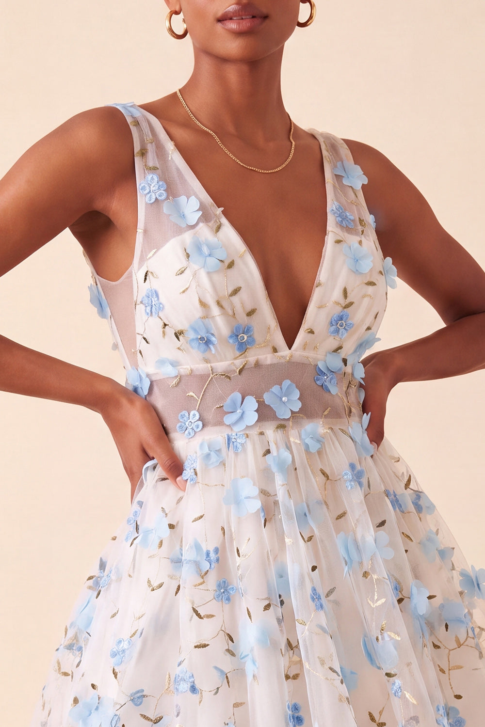Light Blue V-Neck A-Line Short Homecoming Dress with 3D Flowers