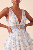 Light Blue V-Neck A-Line Short Homecoming Dress with 3D Flowers