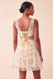 Light Blue V-Neck A-Line Short Homecoming Dress with 3D Flowers