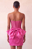 Pink Satin Appliqued Tight Short Corset Homecoming Dress with Bow