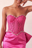 Pink Satin Appliqued Tight Short Corset Homecoming Dress with Bow