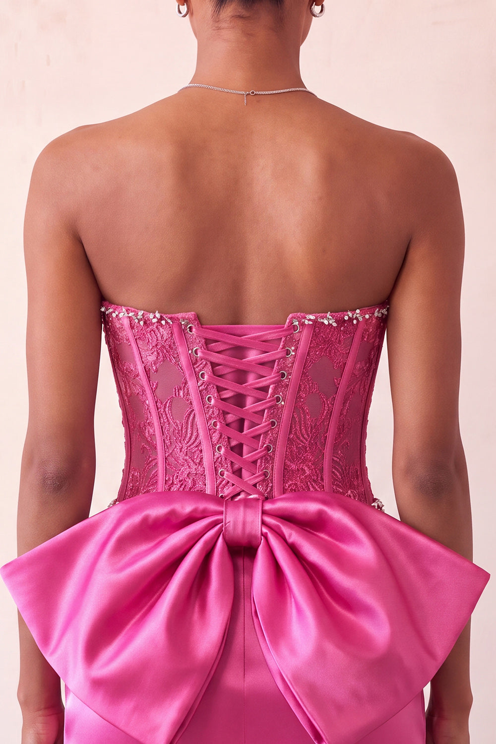 Pink Satin Appliqued Tight Short Corset Homecoming Dress with Bow