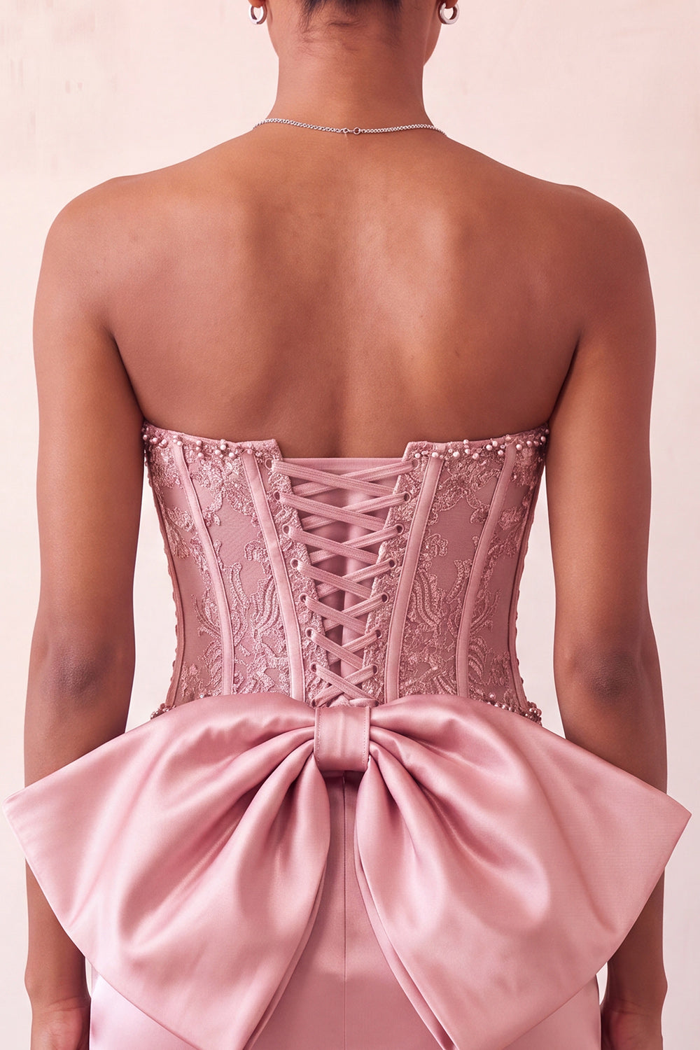 Pink Satin Appliqued Tight Short Corset Homecoming Dress with Bow