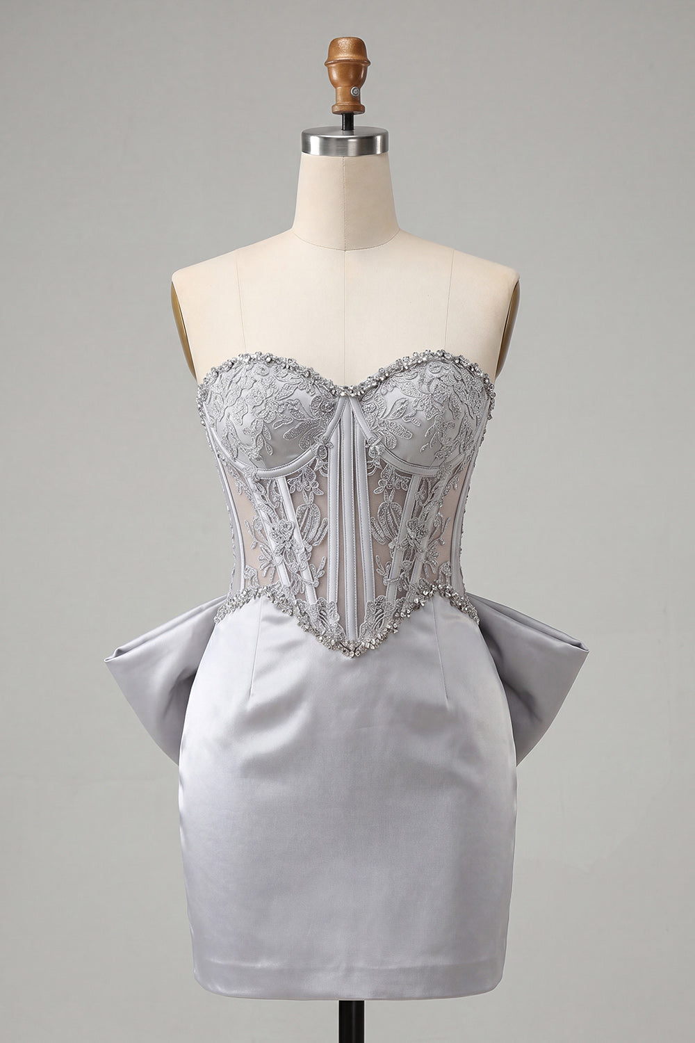 Pink Satin Appliqued Tight Short Corset Homecoming Dress with Bow