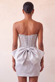 Pink Satin Appliqued Tight Short Corset Homecoming Dress with Bow