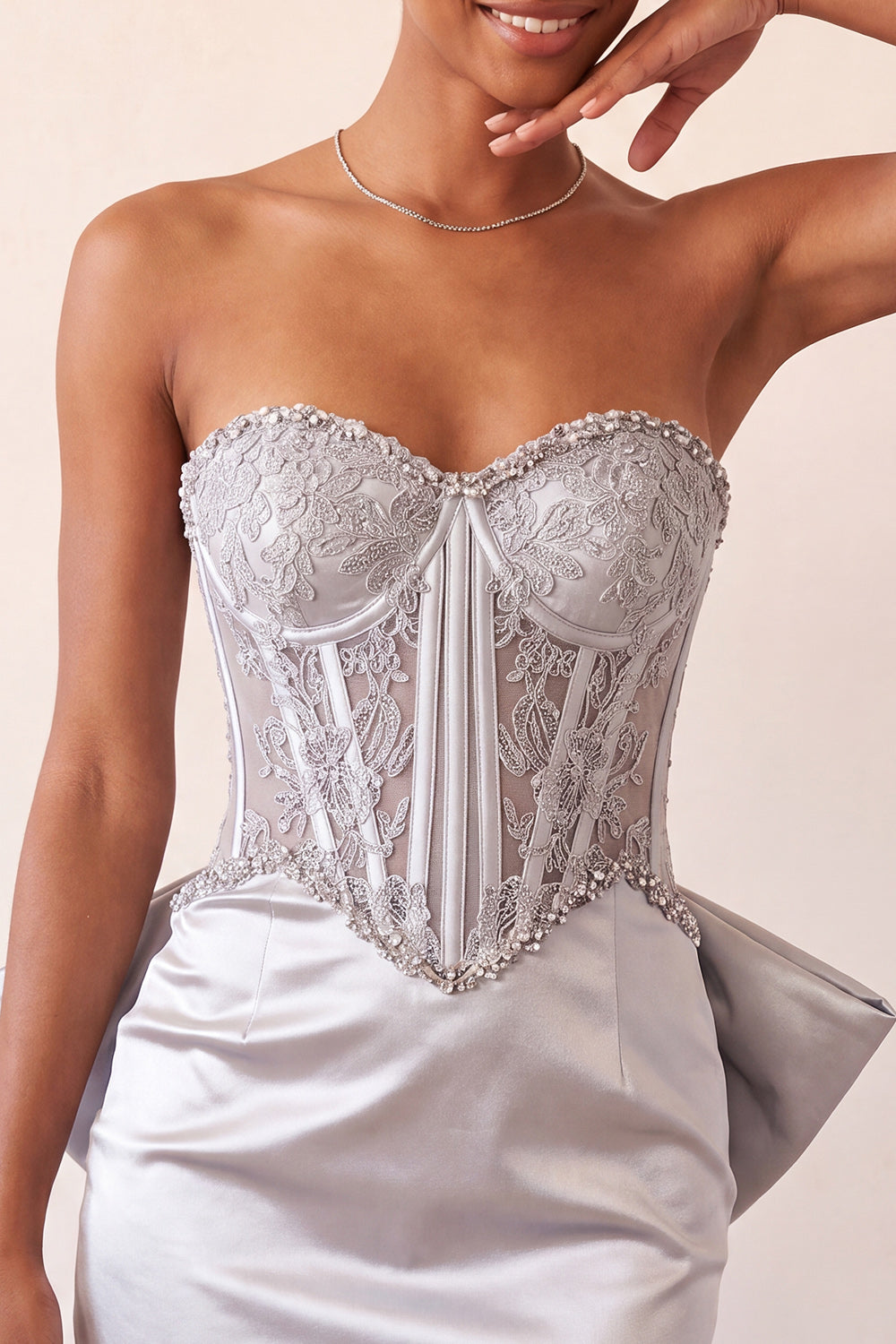 Pink Satin Appliqued Tight Short Corset Homecoming Dress with Bow