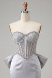 Pink Satin Appliqued Tight Short Corset Homecoming Dress with Bow