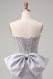 Pink Satin Appliqued Tight Short Corset Homecoming Dress with Bow