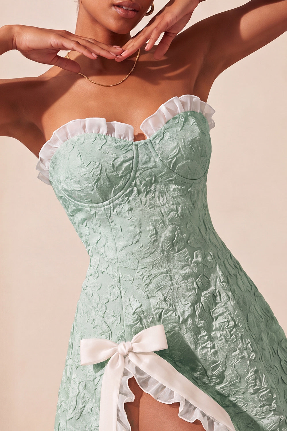 Sage Green Jacquard Ruffled Sweetheart A-Line Short Homecoming Dress