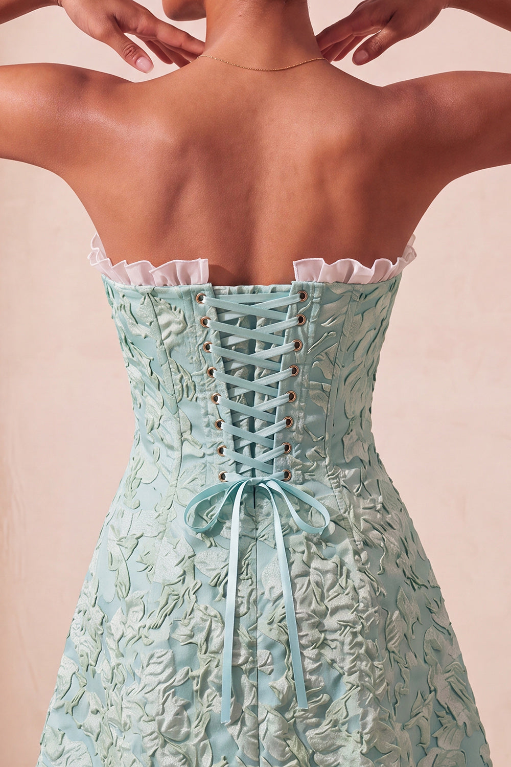 Sage Green Jacquard Ruffled Sweetheart A-Line Short Homecoming Dress