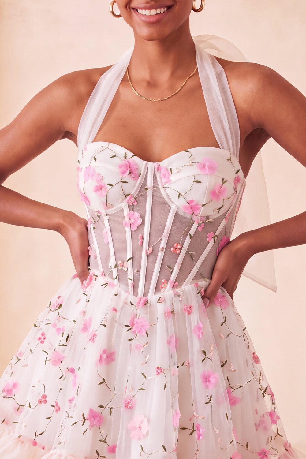 Floral Light Blue Corset Ruffled Halter A Line Short Homecoming Dress