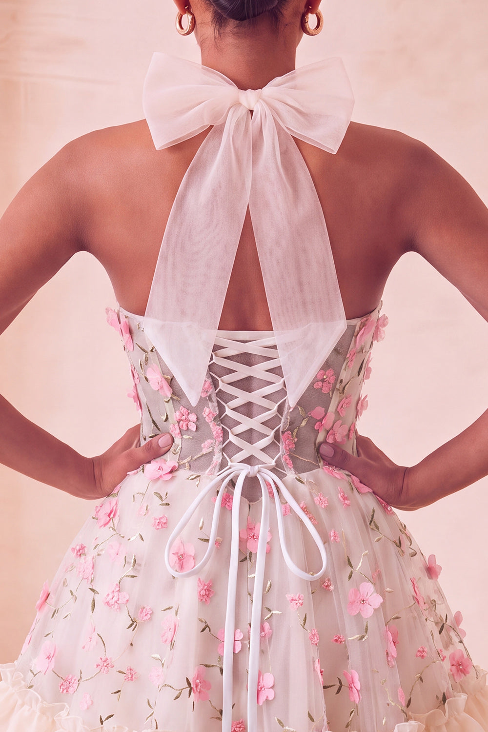 Floral Light Blue Corset Ruffled Halter A Line Short Homecoming Dress