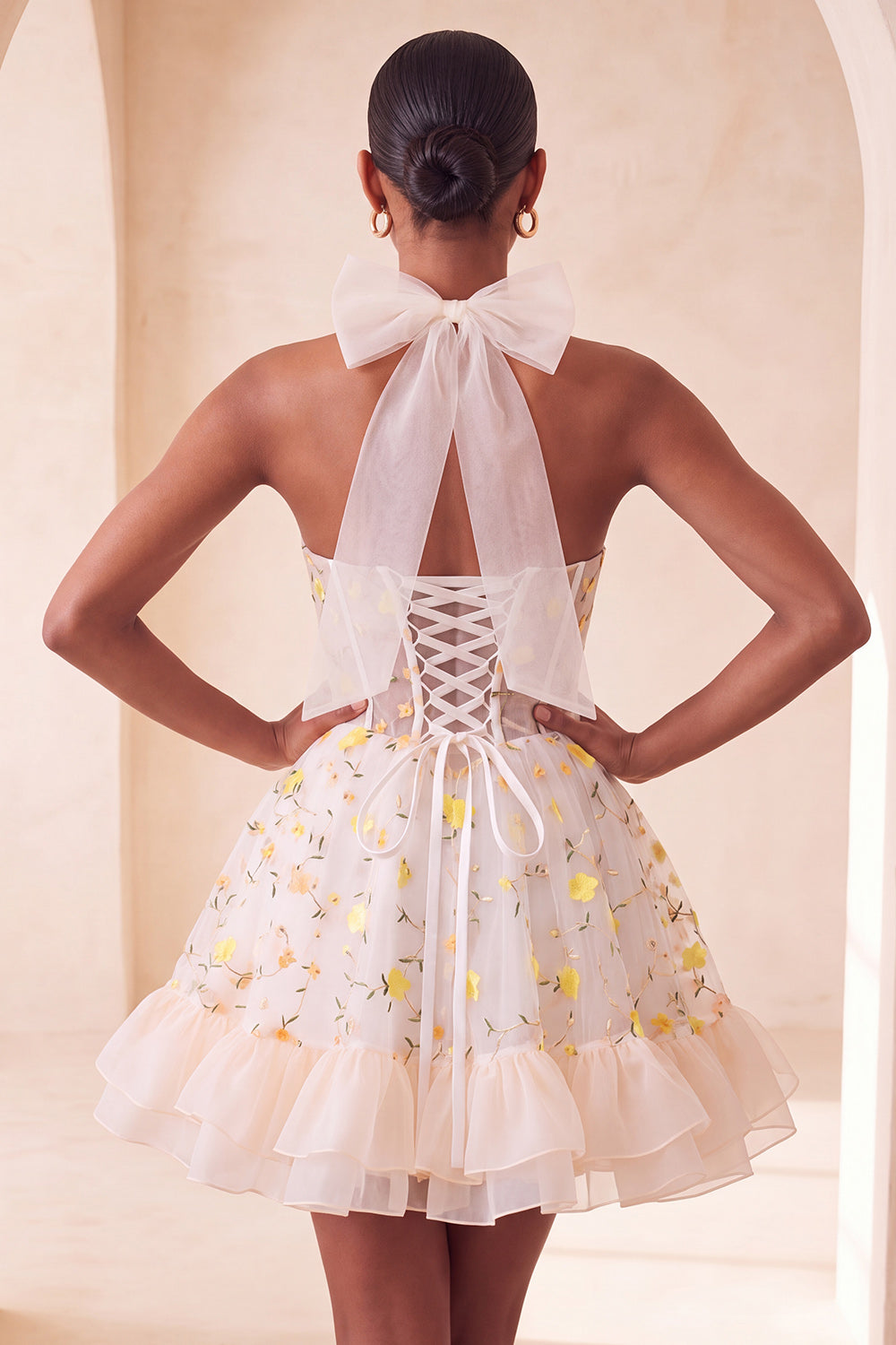 Floral Light Blue Corset Ruffled Halter A Line Short Homecoming Dress