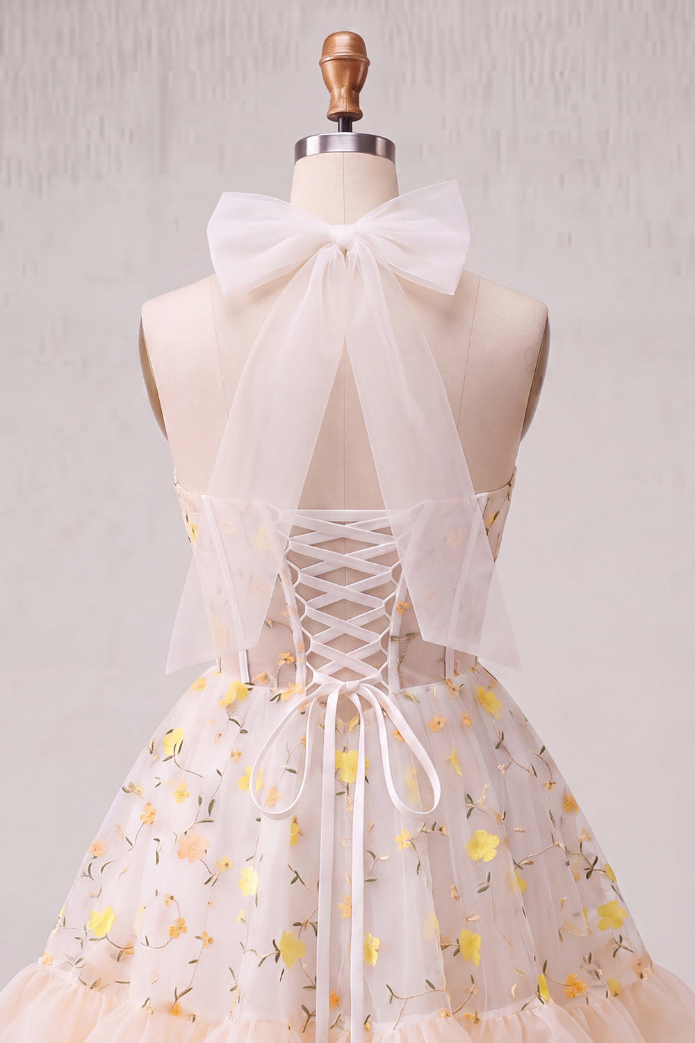 Floral Light Blue Corset Ruffled Halter A Line Short Homecoming Dress