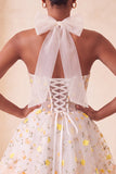 Floral Light Blue Corset Ruffled Halter A Line Short Homecoming Dress