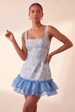 Lake Blue Jacquard Corset Ruffled A-Line Short Homecoming Dress