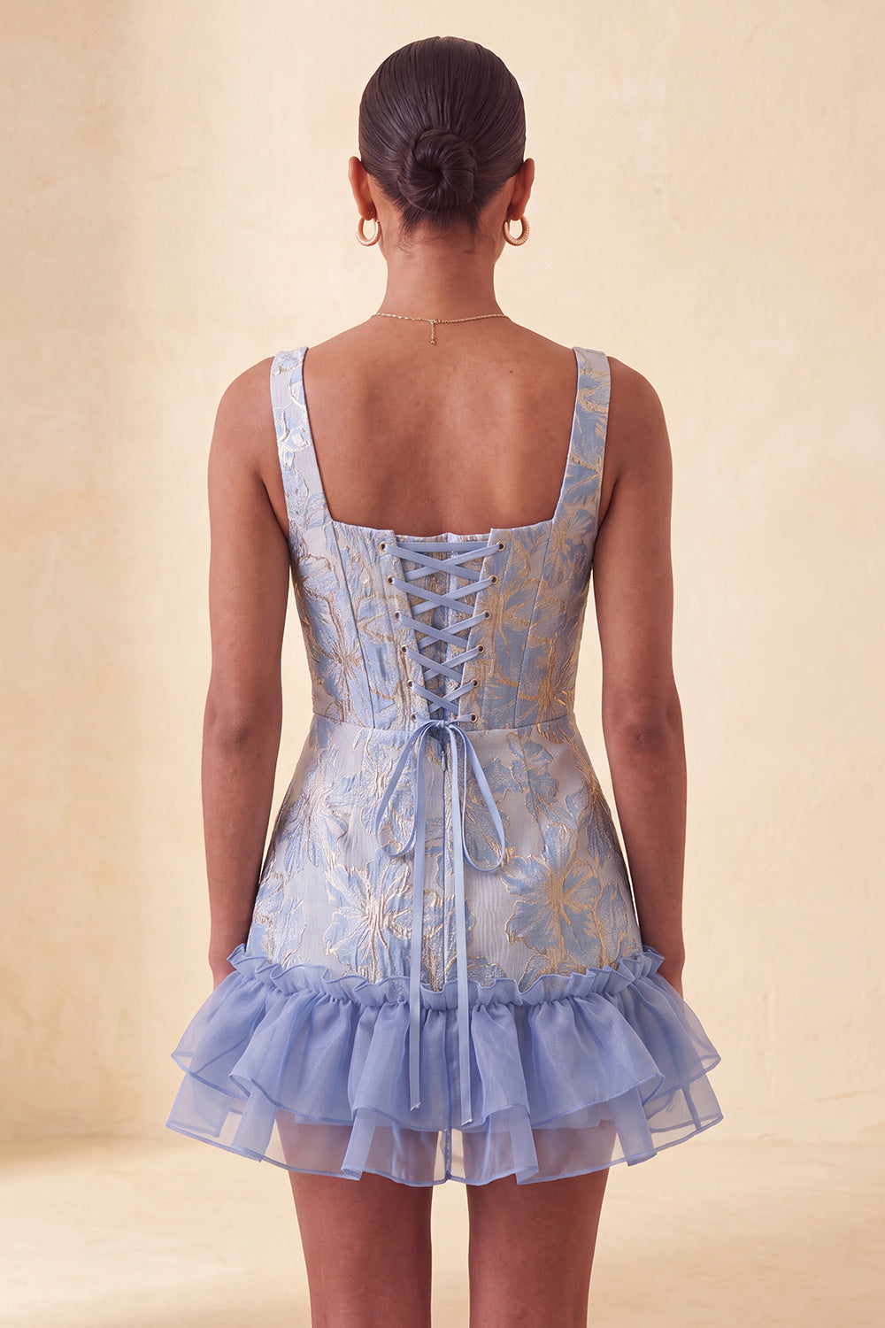 Lake Blue Jacquard Corset Ruffled A-Line Short Homecoming Dress