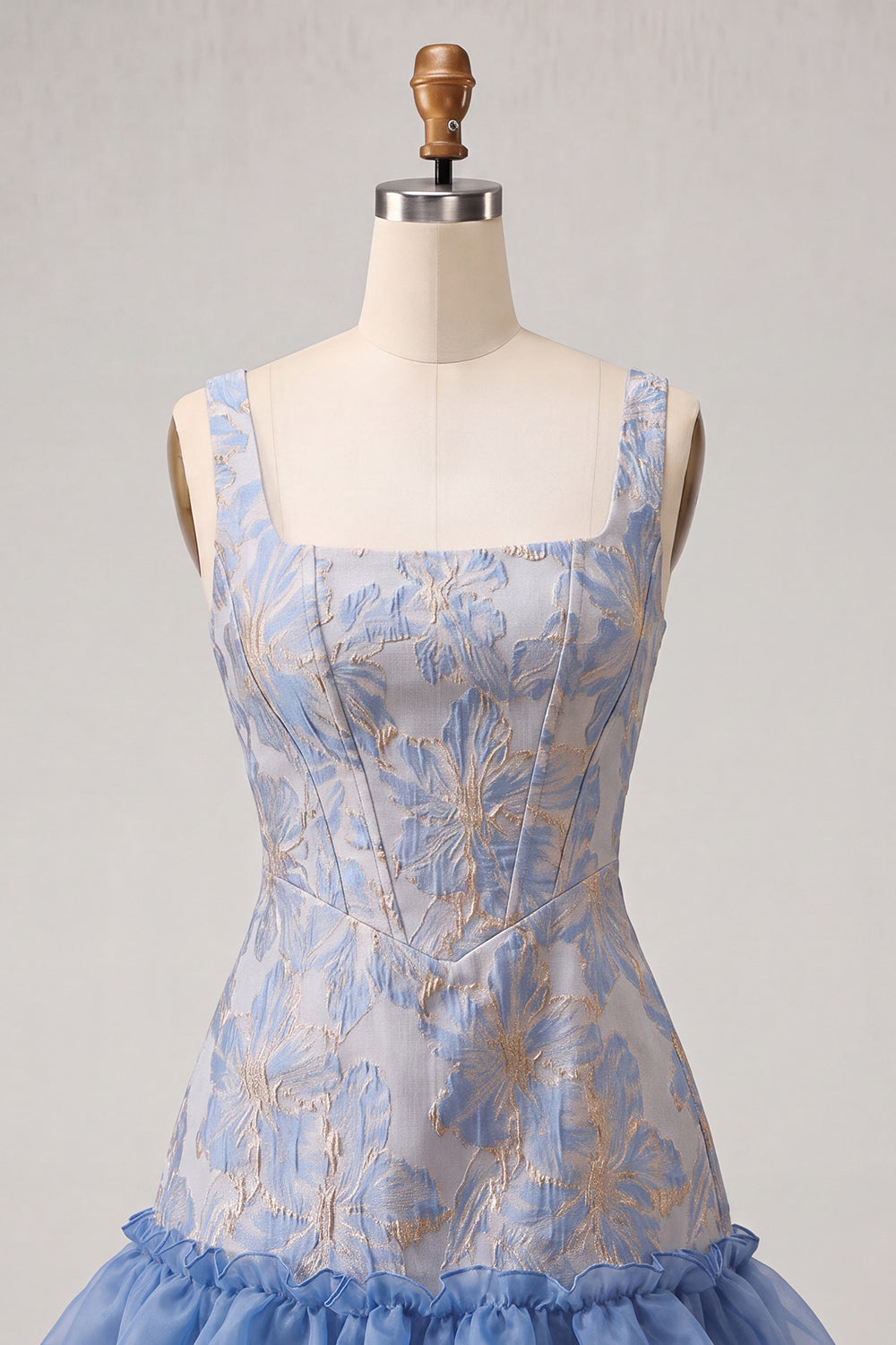 Lake Blue Jacquard Corset Ruffled A-Line Short Homecoming Dress