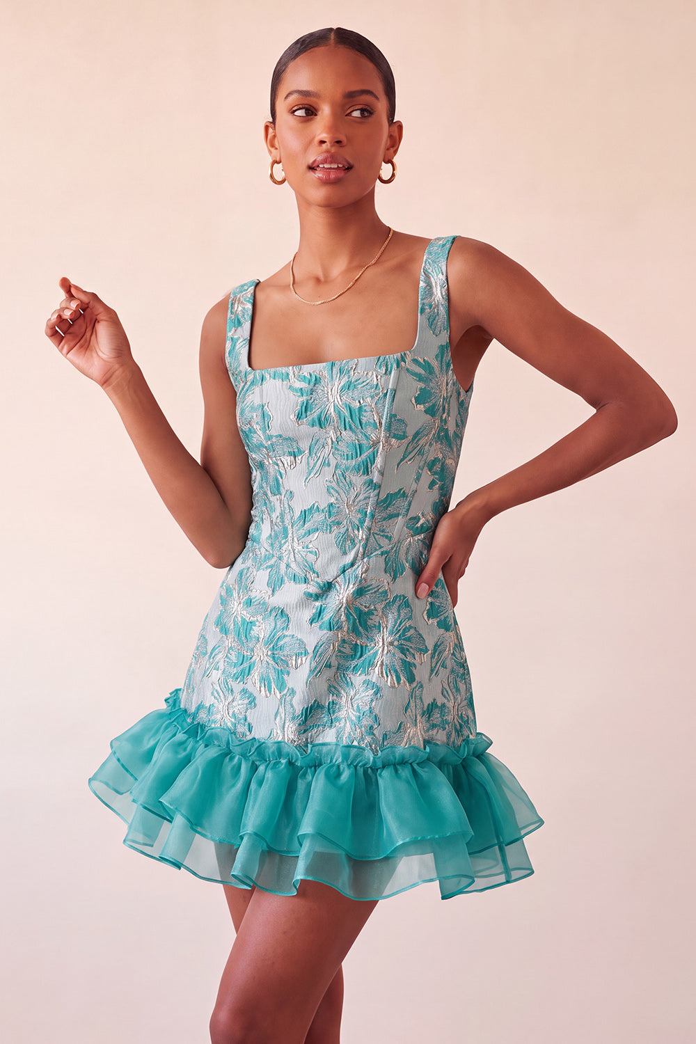 Lake Blue Jacquard Corset Ruffled A-Line Short Homecoming Dress