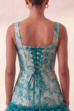 Lake Blue Jacquard Corset Ruffled A-Line Short Homecoming Dress