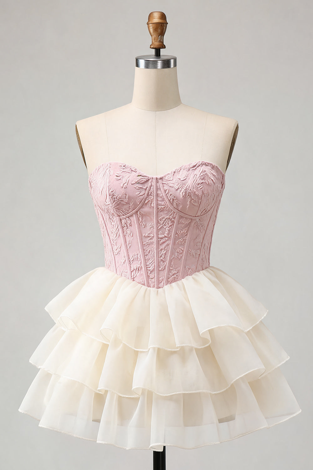 Yellow Jacquard Tiered Ruffled A Line Short Corset Homecoming Dress