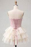 Yellow Jacquard Tiered Ruffled A Line Short Corset Homecoming Dress