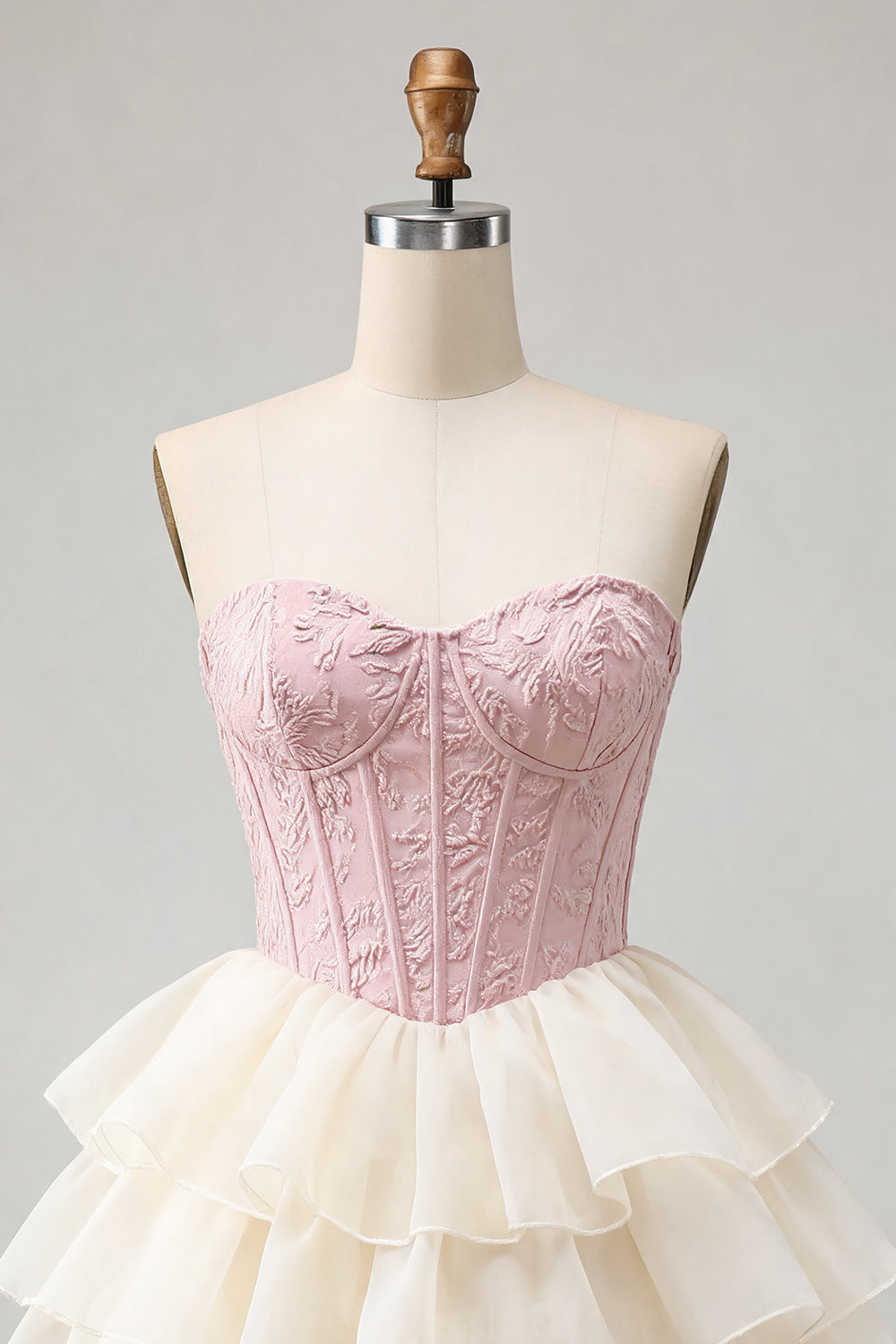 Yellow Jacquard Tiered Ruffled A Line Short Corset Homecoming Dress
