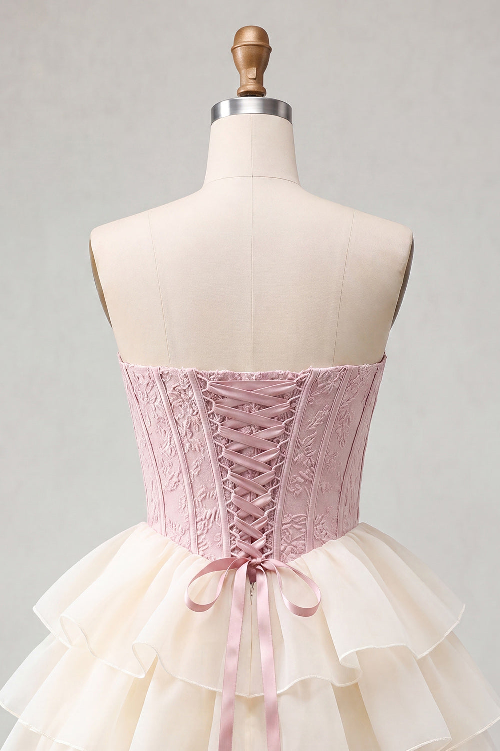 Yellow Jacquard Tiered Ruffled A Line Short Corset Homecoming Dress